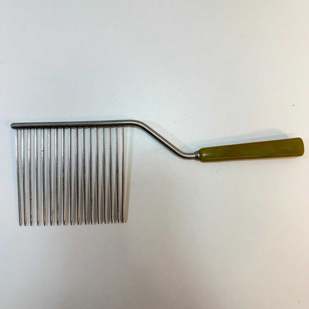 Vintage Angel Food Cake Cutter Breaker Bakelite Handle Green Stainless Steel